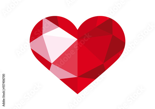 Red diamond heart shape icon vector. Beautiful polygonal graphic red heart design element isolated on a white background