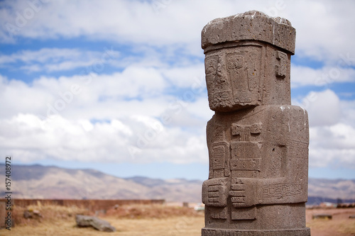 Statue on Kalasasaya temple in Tiwanaku, Bolivia