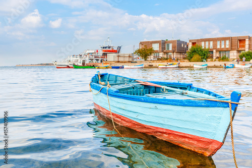 Old wooden fishing boat in port of Nessebar