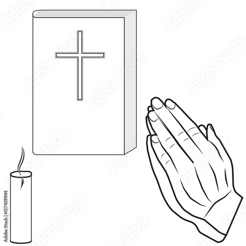 A vector image of hands put together. Prayer. Bible.