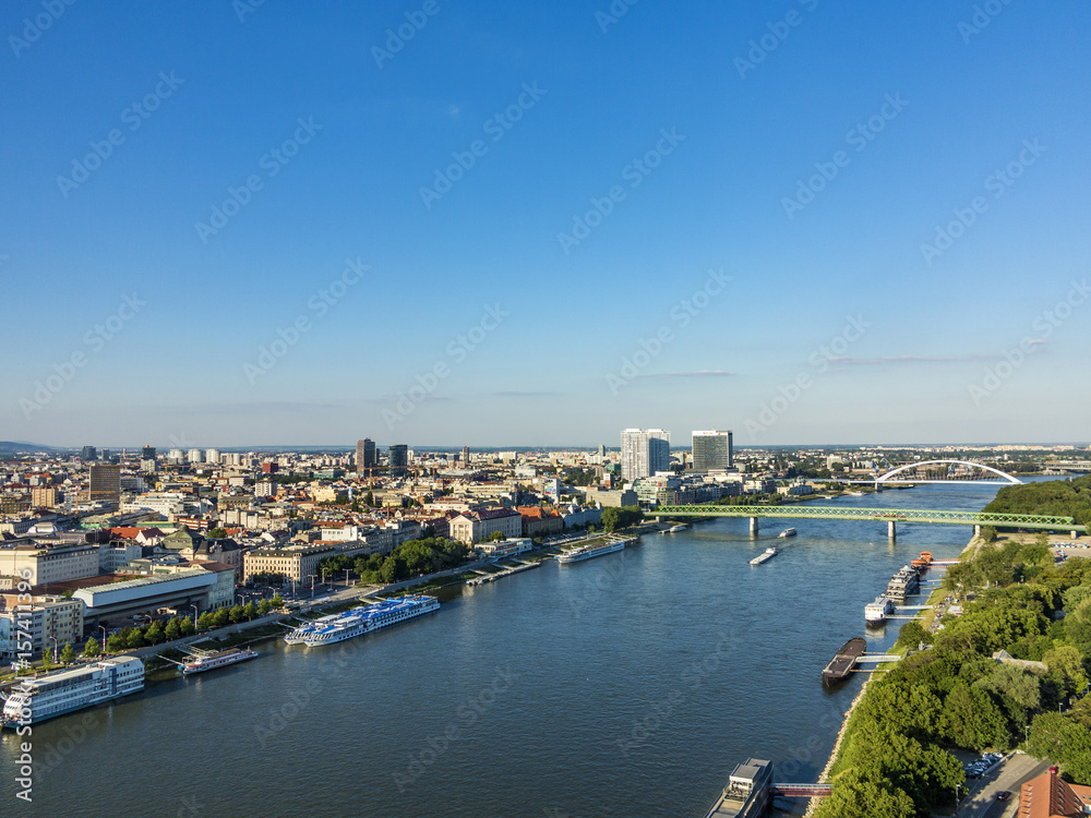 view to skyline of Bratislava with river Danube