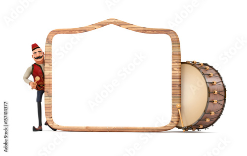 3d ramadan drummer with wooden frame and drum
