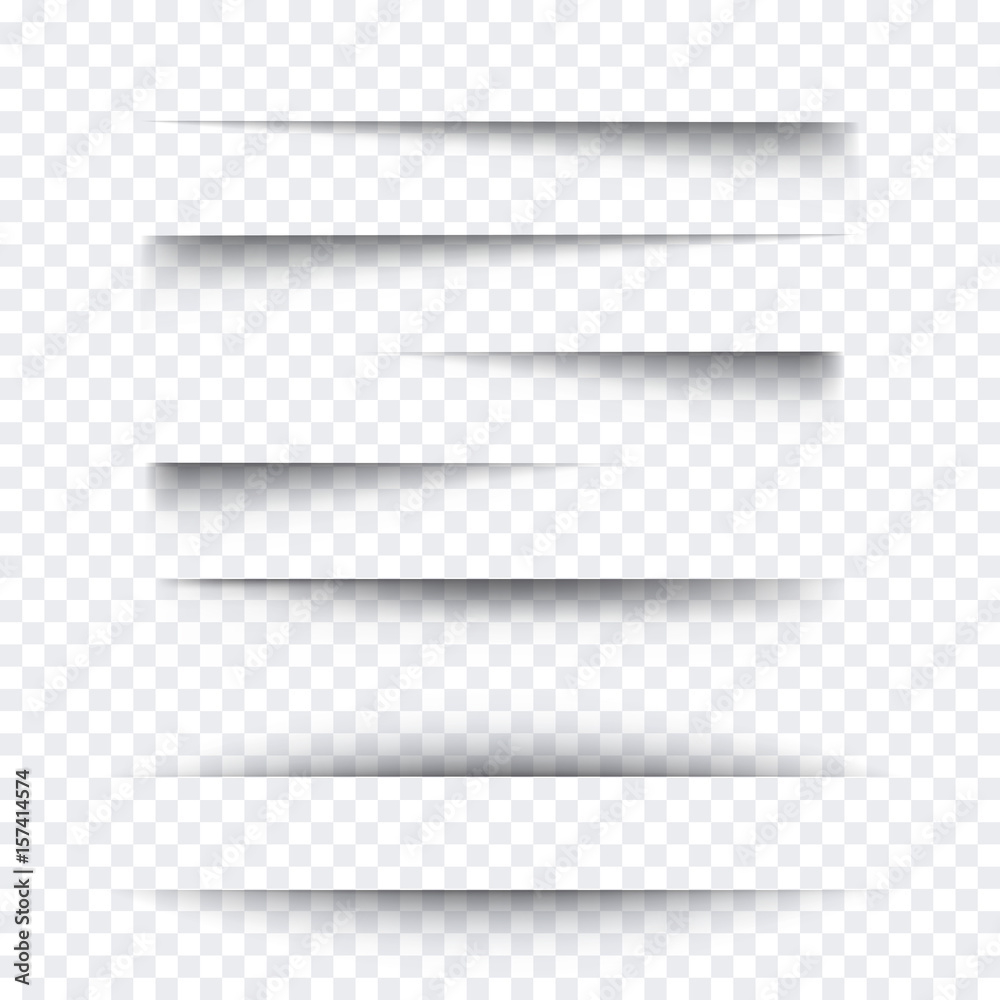 Transparent realistic paper shadow effect set. Web banner. Element for advertising and promotional message isolated on background. Vector illustration for your design, template and site. - obrazy, fototapety, plakaty 