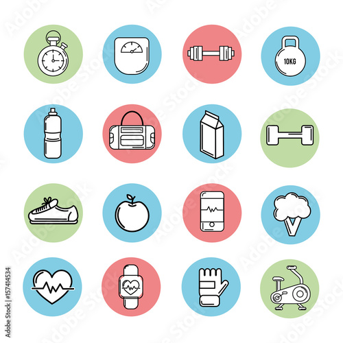healthy lifestyle tools icons to practice exercise
