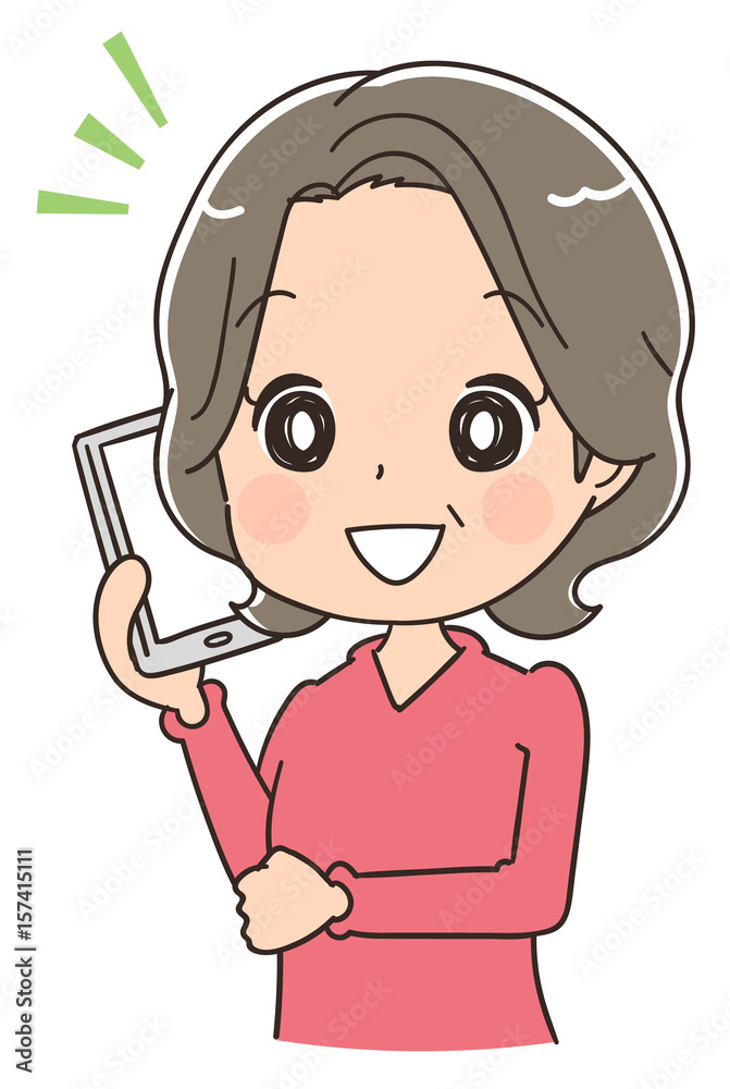 スマホで通話するシニア女性のイラスト Stock Vector Adobe Stock