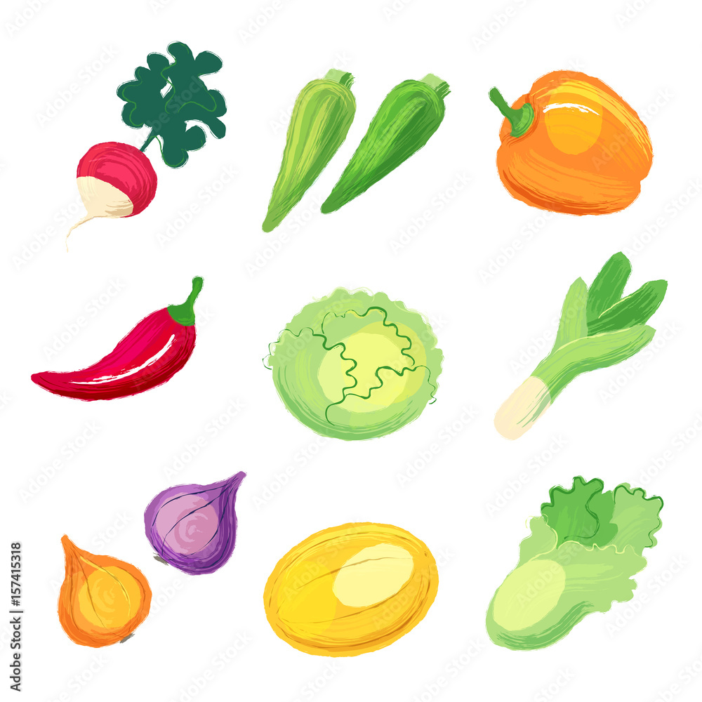 Set of vegetables isolated on white background. Set of vegetables isolated on white background.