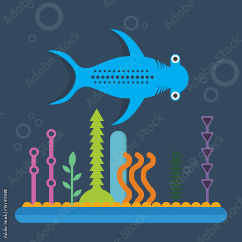 fish character cartoon illustration vector with coral decoration