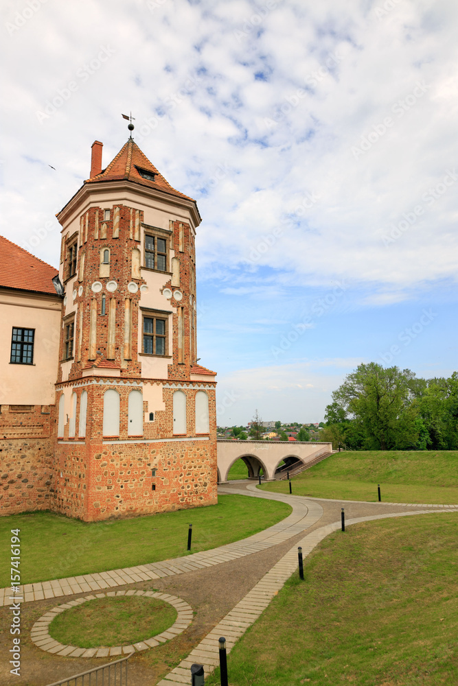 Mir, BELARUS - May 20, 2017: Mir Castle in Minsk region - historical heritage of Belarus. UNESCO World Heritage. Traveling on Belarus