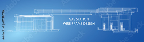 Gas Station. Wire frame vector illustration