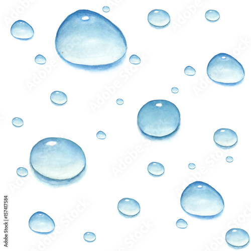 Watercolor seamless pattern with water drops on a white background.