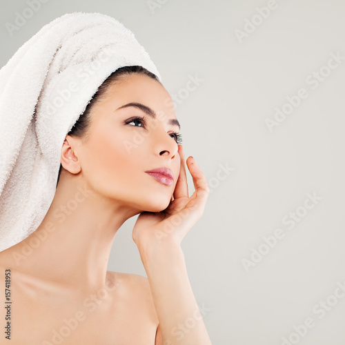 Spa Woman after Bath. Beautiful Young Spa Model with Healthy Skin
