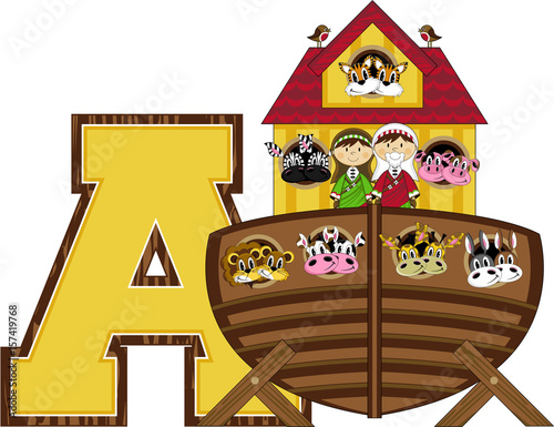 A is for Ark - Noah Biblical Illustration