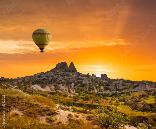 Colorful hot air balloons over valley Cappadocia