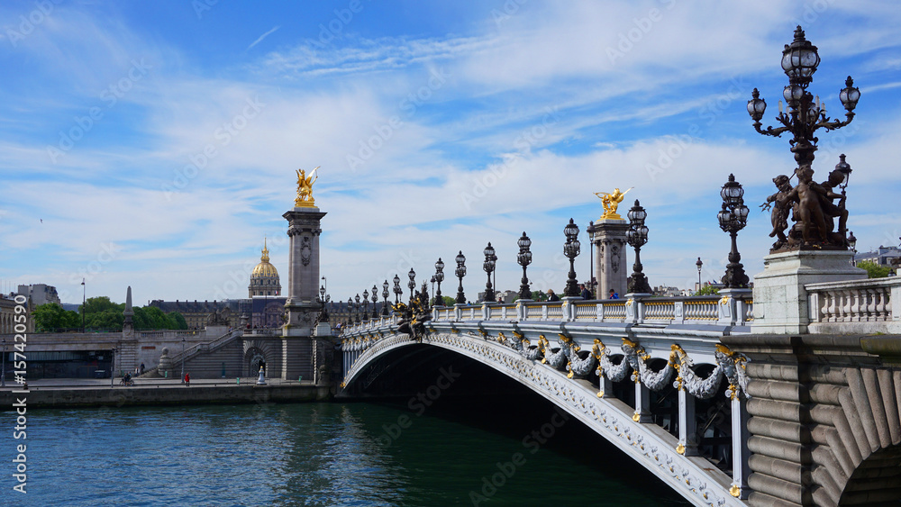 Photo of iconic Alexander III bridge, Paris, France