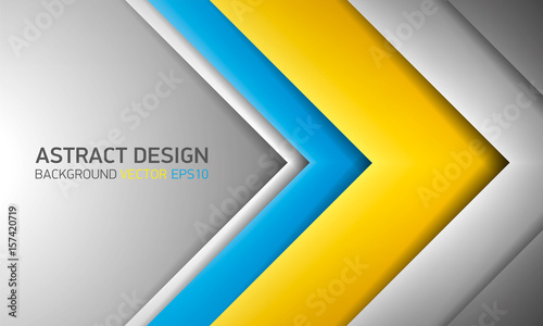 Abstract volume background. Yellow, blue, and gray stripes with shadows. Cover for project presentation, vector design