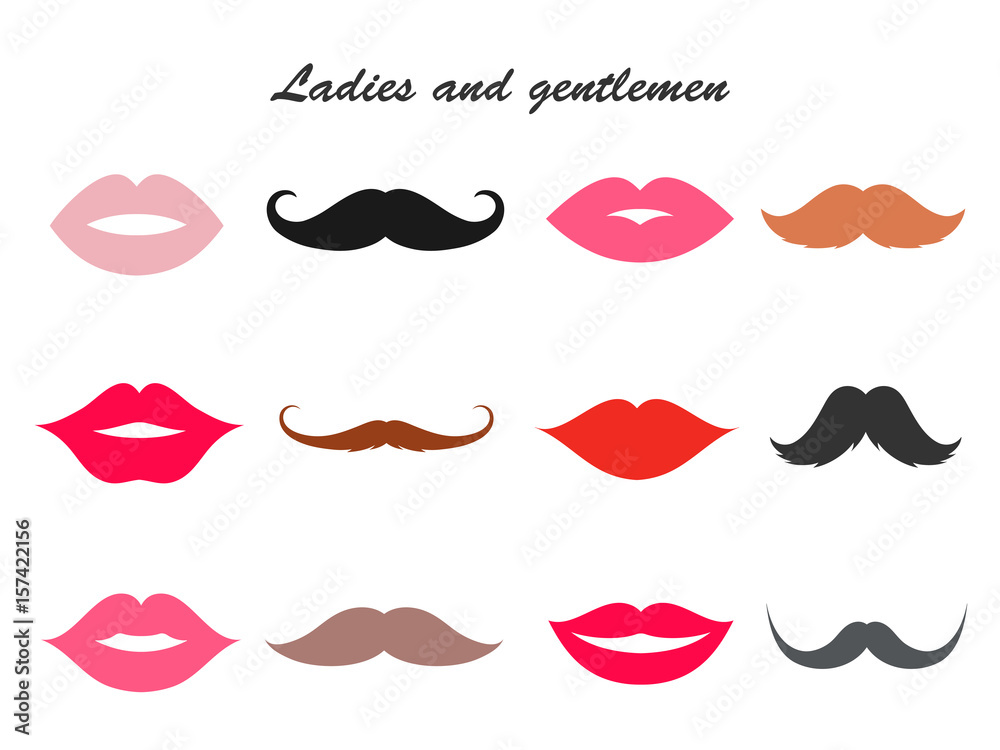 Naklejka premium Ladies and gentleman lips and mustache set