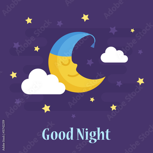 Cute crescent moon in nightcap