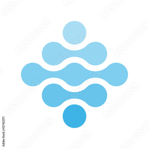 Connected dots in a shape of rhombus and shades of blue. Water theme concept. Abstract design element. Vector illustration.