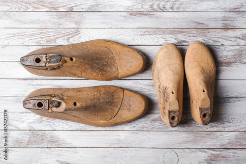 Wooden last for kids and mens footwear . photo