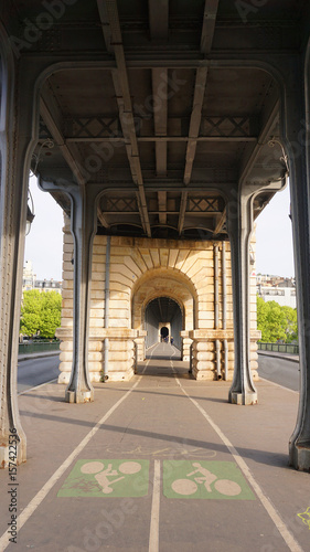 Photo of iconic bridge of Bir-Hakeim on a spring morning, Paris, France © aerial-drone