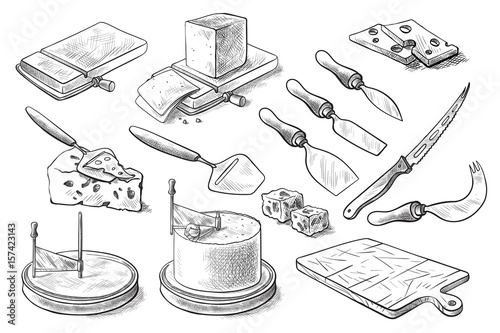 A set of knives for cheese. Vector set for cutting and serving cheese. Blades for slicing cheese