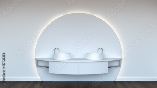 White bathroom. Dark wood floor