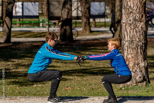 Balancing exercise during nordic walk