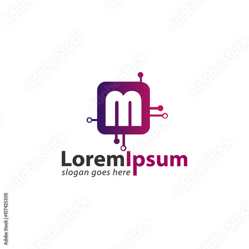 Letter M tech design logo in purple