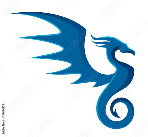 Blue stylized dragon on a white background