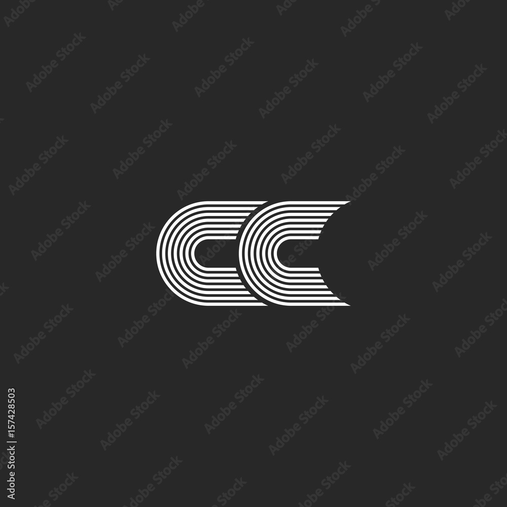 Logo CC monogram letter, simple two C initials together stylish wedding card emblem mockup, parallel lines black and white design element template Logo CC monogram letter, simple two C initials together stylish wedding card emblem mockup, parallel lines black and white design element template