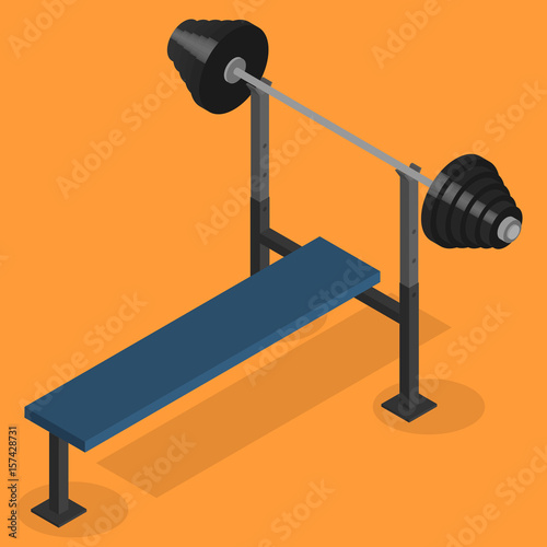 Barbell bench press in 3D, vector illustration.