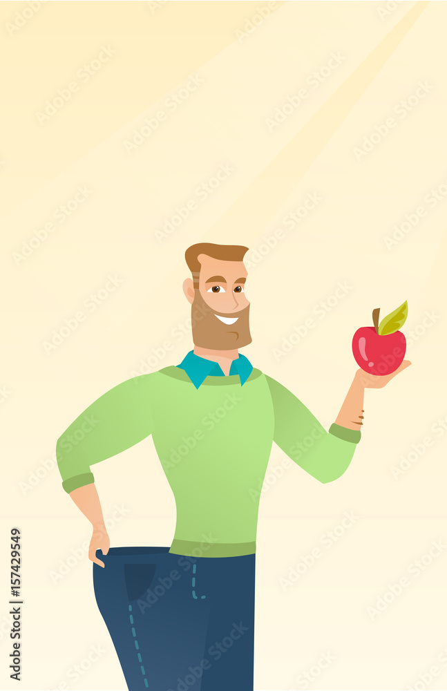Slim man in pants showing results of his diet. Slim man in pants showing results of his diet.