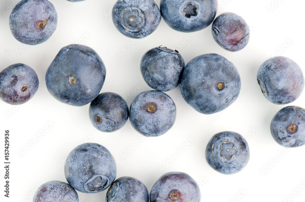 Blueberries Closeup On White Background Shot From The Top Blueberries Closeup On White Background Shot From The Top