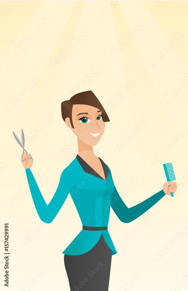 Hairdresser holding comb and scissors in hands. Hairdresser holding comb and scissors in hands.