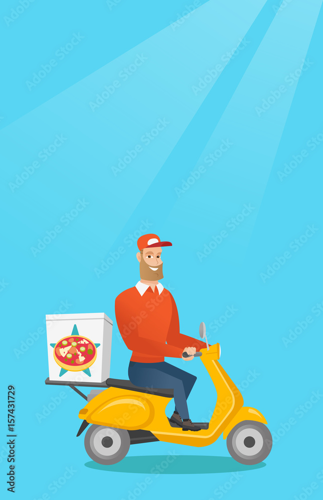 Man delivering pizza on scooter.