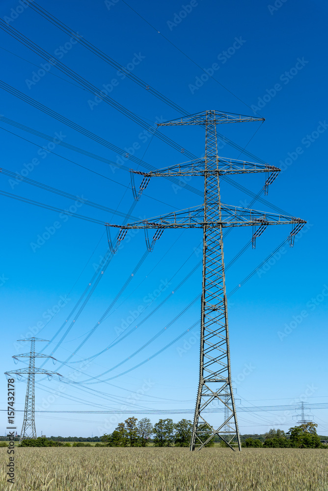 Electrical power lines seen in rural Germany Electrical power lines seen in rural Germany