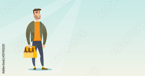 Man with pack of beer vector illustration.