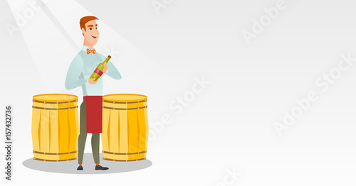 Caucasian waiter holding a bottle of wine.