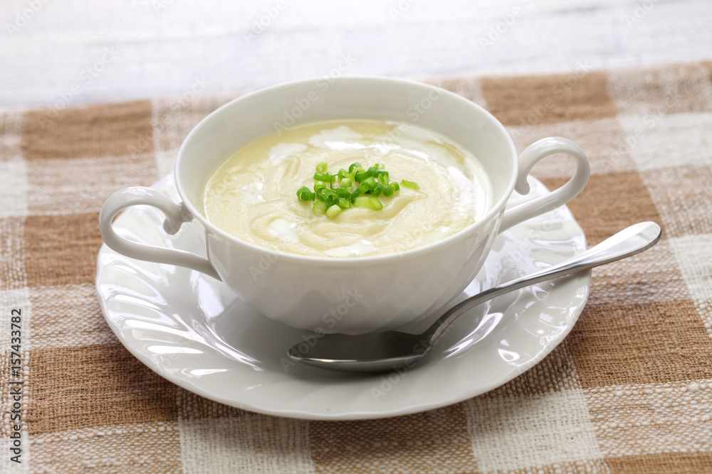 vichyssoise, cold potato soup, american summer cuisine
vichyssoise, cold potato soup, american summer cuisine