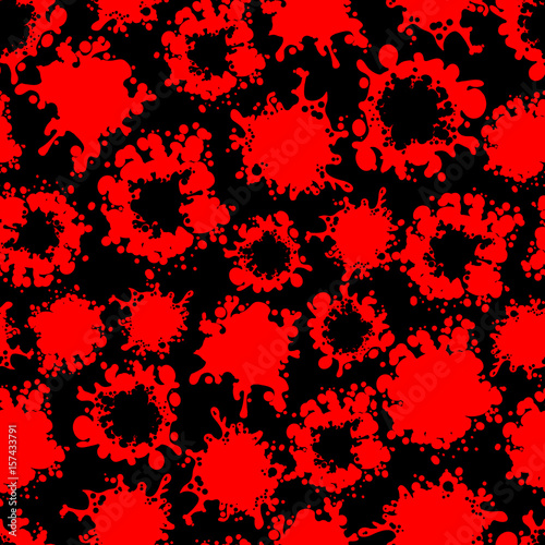 Red splashes shape silhouettes seamless pattern, vector illustration