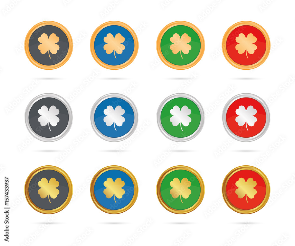 Kleeblatt - Buttons Set - Bronze, Silber, Gold Kleeblatt - Buttons Set - Bronze, Silber, Gold