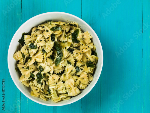 Bowl of Pasta Spinach and Pine Kernels Salad © Martin Lee