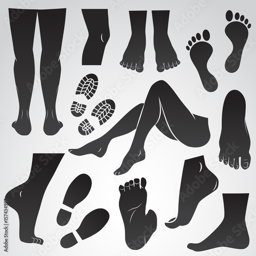 Legs, boots feet icon set. Vector art.
