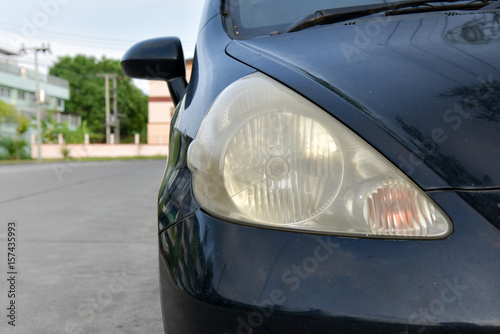 Damaged and blurred headlight surface
