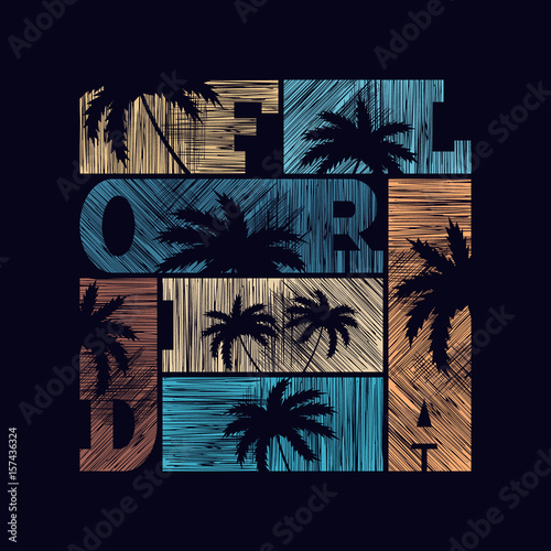Florida typography poster. Concept in vintage style for print production. T-shirt fashion Design. © Elena_Owl