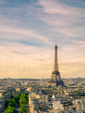 Paris cityscape with Eiffel tower in twilight. view of Eiffel tower from Are de Triomphe