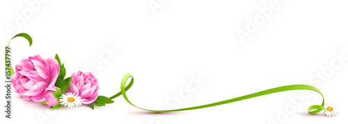 Pfingstrosen Bouquet mit geschwungenem Band - Banner 