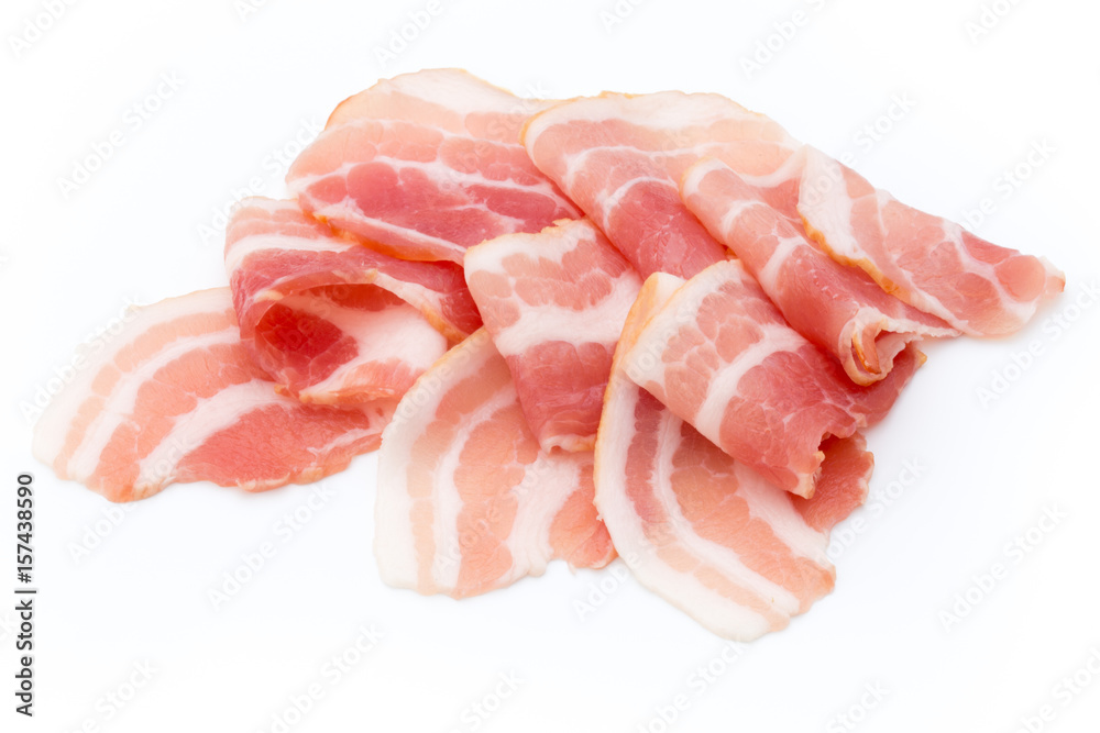 Bacon isolated on white background. Delikatese food. Bacon isolated on white background. Delikatese food.