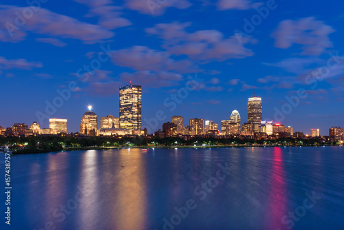Night cityscape with reflections in water  Boston  USA