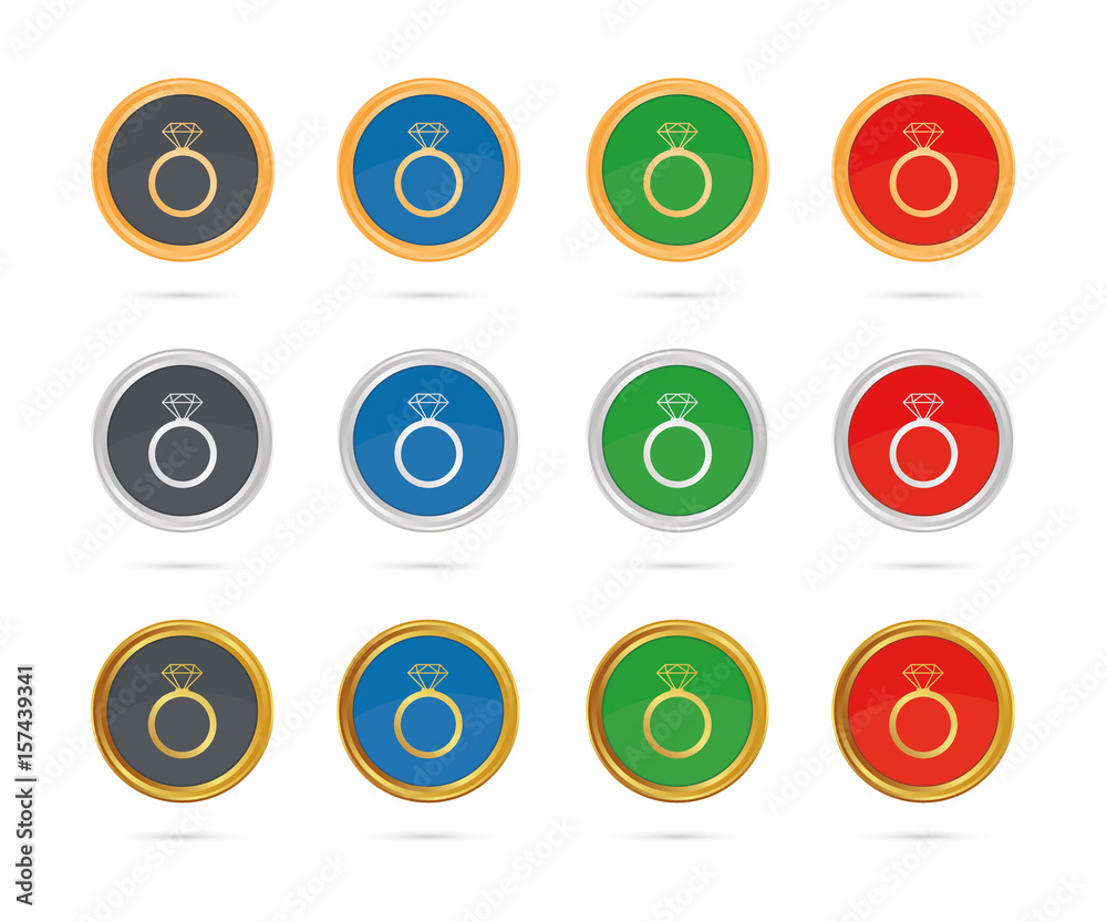 Ring - Diamant - Luxus - Buttons Set - Bronze, Silber, Gold Ring - Diamant - Luxus - Buttons Set - Bronze, Silber, Gold